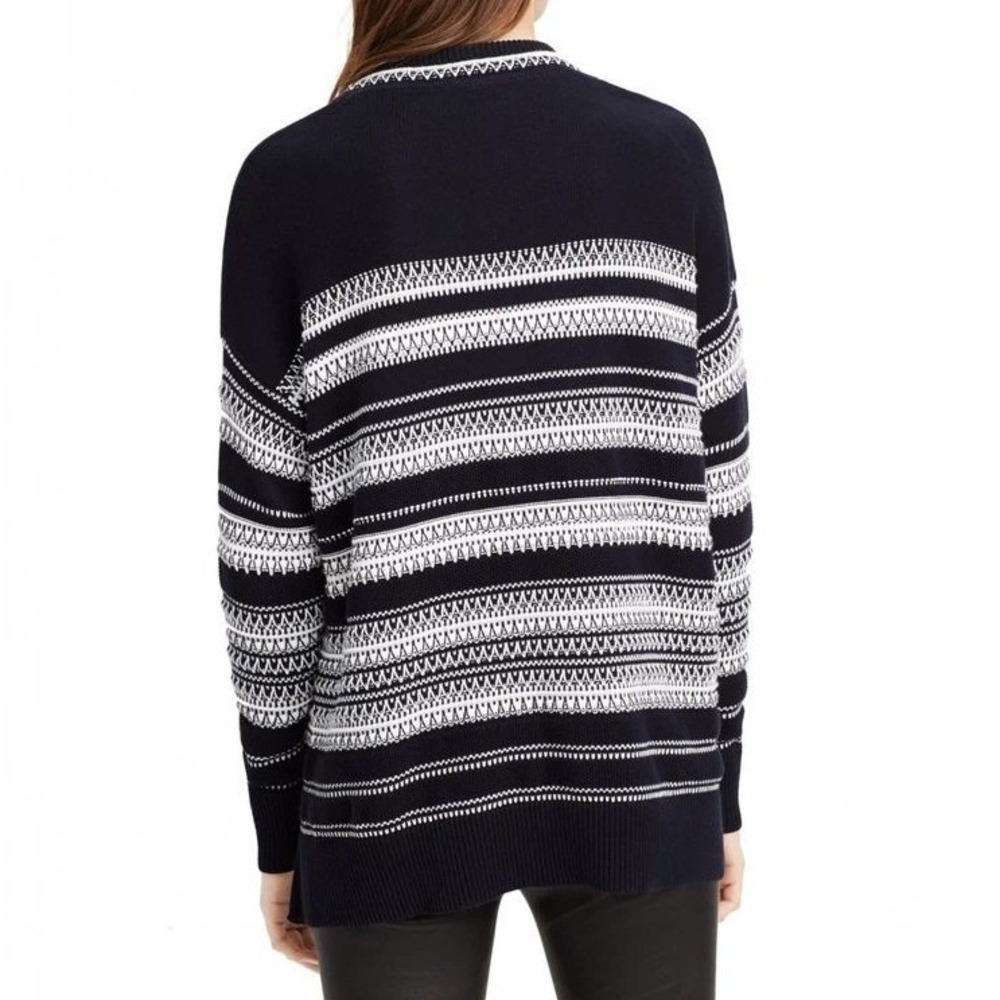 Vince Sweater Women S Black White Textured Stripe Cotton Relaxed Quiet Luxury - Picture 5 of 16